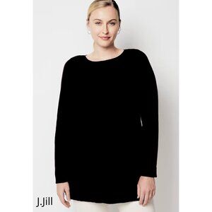 J.JILL Pin-tucked Sweater-Tunic Long Sleeves Black - L